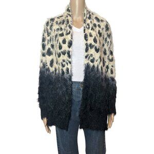 Anthropologie Oliver Escio Women Cardigan Sweater Large Fuzzy Animal Print Open